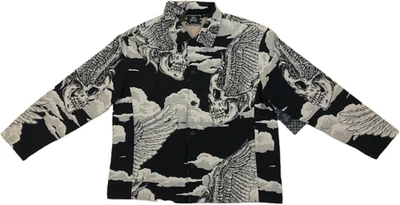 Rebel Vengeance Winged Skull Tapestry Jacket, Gothic Designer Streetwear Art - Image 1 of 4