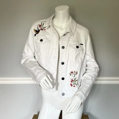 Chaqueta vaquera blanca bordada GILLI para mujer talla 16 EE. UU. | Diseño floral y pájaro Foto 1 de 4