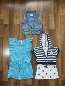 Justice Clothing Lot Of 3, Sleeveless Denim Studded Jacket And 2 Dresses Size 12 - Picture 1 of 11