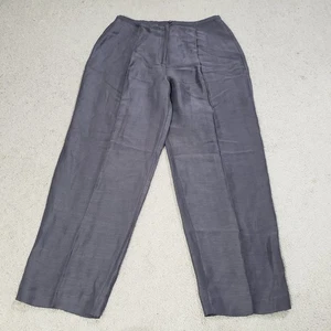 Eileen Fisher Silk Linen Pants Womens Medium Brown Gray Wide Leg Pull On 28x28.5 - Picture 1 of 14