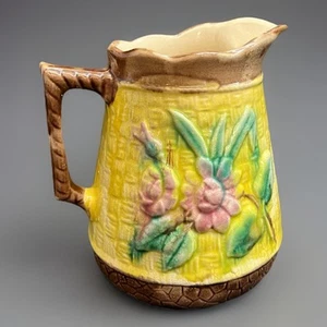 Majolika Korbgeflecht Blumenmuster braun und gelb Krug/Krug 6 3/8" - Bild 1 von 11