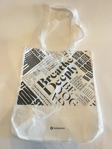 Lululemon Black & White Reusable Shopping Gym Tote Lunch Bag Medium Breathe Deep - Picture 1 of 2