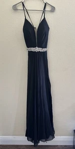 Faviana Women's Diamond Solid Beaded Waist Lace Up Chiffon Gown Dress Size 8 - Picture 1 of 7