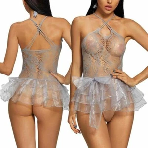 Sexy Damen Babydoll transparenter Body Turnanzug Kleid Nachtwäsche Nachtwäsche Rollenspiel - Bild 1 von 10
