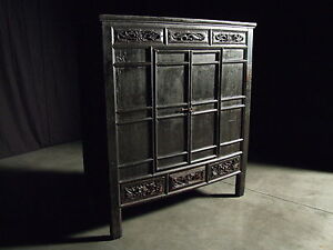 Beautiful Chinese Black Walnut Warrior Cabinet Antique