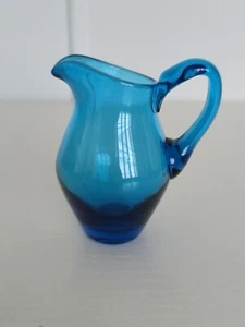 Vintage Peacock Blue Small Glass Pitcher - Picture 1 of 5