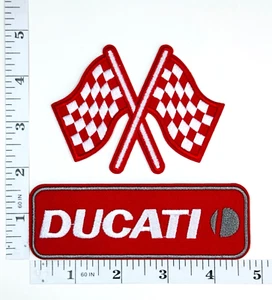 Embroidered 2-Patch Set - Motorcycles - Racing - Checkered Flag - Ducati - Picture 1 of 1
