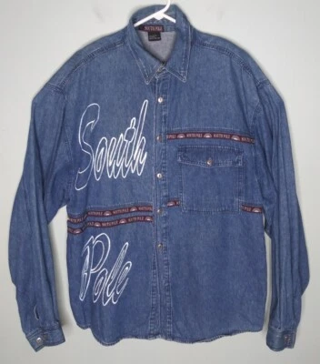 Vintage South Pole Denim Embroidered Button Front Shirt Long Sleeve Mens Large - Image 1 of 4