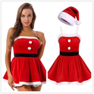 Womens Xmas Costume Set Performance Dress 2 Pieces Christmas Lingerie Cosplay - Image 1 of 3