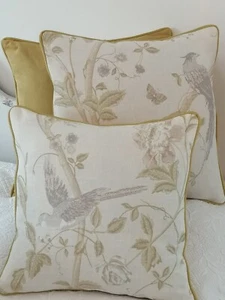 Laura Ashley Cushion Cover SUMMER PALACE Ivory/Taupe fabric piped & Back green  - Picture 1 of 4