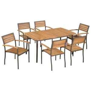 Solid Acacia Wood and Steel Outdoor Dining Set 5/7/9 Piece Table Chairs vidaXL