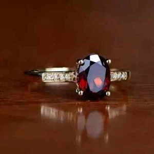 2.5Ct Oval Cut Simulated Red Garnet Women's Engagement Ring 14K Rose Gold Plated - Picture 1 of 8