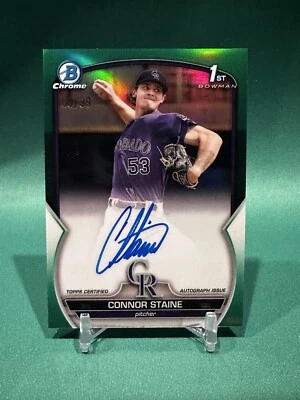Connor Staine 2023 Bowman Chrome 1st Green Refractor /99 Auto #CPA-CSE Rockies - Image 1 of 2