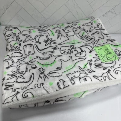 Carters Cute ASaurus Dinosaur Doodles Plush Minky Baby Blanket Green White Multi - Image 1 of 4