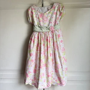 Hartstrings Vintage Classic Floral Dress Party Tea Dress Green Sash Rose Size 5 - Picture 1 of 11