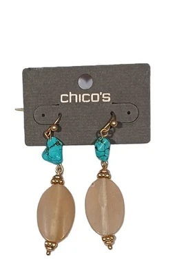 Pendientes colgantes Chico’s turquesa, marrón crema nuevos con etiquetas Foto 1 de 2