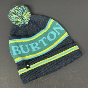 Burton Snowboards Logo Trope Winter Beanie Pom Knit Ski Hat Cap Green Yellow - Picture 1 of 8