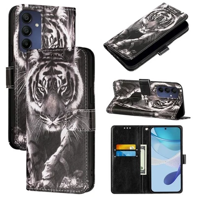 For Various Phone Card Wallet Case Hot Cool Tiger Bag Flip Stand Cover Painted - Image 1 of 4