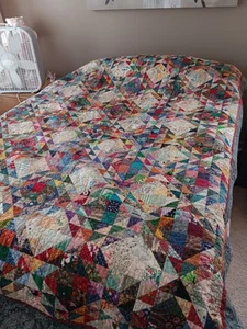 Handmade Vintage Charm Quilt Triangles Fabric From 40's,50's Signed - Picture 1 of 12
