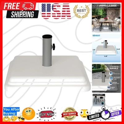 Base de paraguas de alta resistencia de 40 lb para soporte seguro para patio - poste de 1” a 1,5”, blanco Foto 1 de 4