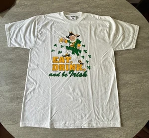 Vintage Eat Drink and Be Irish T-Shirt Large White Jerzees St. Patrick’s Day - Picture 1 of 6