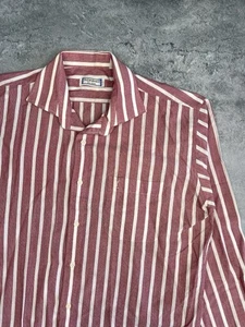 Vintage Yves Saint Laurent Striped YSL Shirts Size 39/15 Red Made In Hong Kong - Picture 1 of 16