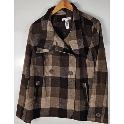 Liz Claibourne jacket size XL buffalo check brown tan double breasted - Image 1 of 4