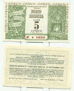 BUONO RENDITA Lire 5 Compagnia Anonima d'Assicurazione di Torino - Imagen 1 de 1