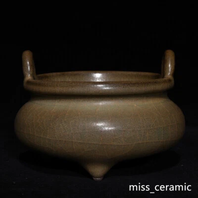 Quemador de incienso de tres pies de porcelana horno guan dinastía Old Song de 4,1" Foto 1 de 4