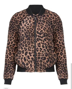 Joie Julita Leopard 100% Silk Bomber Jacket Sz M - Picture 1 of 11
