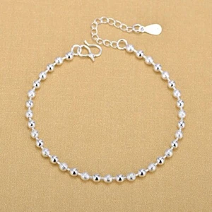 Women's 925 Sterling Silver Beaded Link Chain Foot Ankle Fashion Bracelet #AB33 - Picture 1 of 4