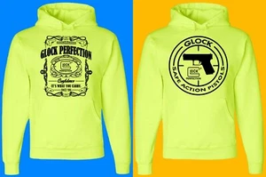 Official Licensed - Glock Perfection - 50/50 Hoodies Safety Green - SMALL-3XL - Picture 1 of 4