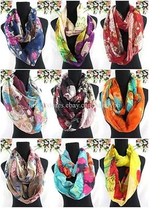 12pcs Eternity Scarves retro flower boho double loop infinity scarf - Picture 1 of 11