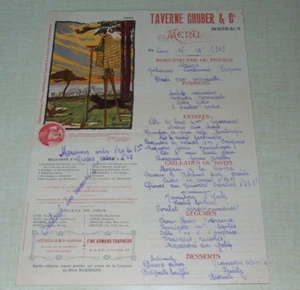 großes altes MENÜ + WEINKARTE Taverne GRUBER & cie BORDEAUX - Bild 1 von 2