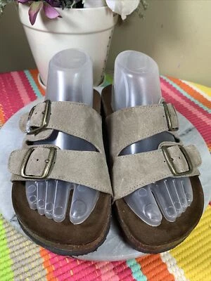 Sandalias con plantilla White Mountain de doble correa de cuero gris gamuza para mujer talla US 8 Foto 1 de 4