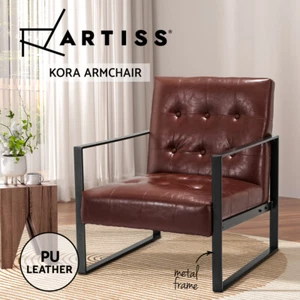 Artiss Armchair Lounge Chair Accent Chairs PU Leather Sofa Brown Metal Frame - Picture 1 of 8