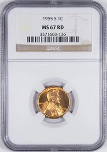 1955-S NGC MS67RD Red Uncirculated Lincoln Wheat Penny Cent San Francisco Mint 1 - Picture 1 of 4