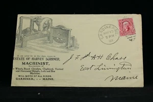 Maine: Gardiner 1903 Harvey Scrbner Machinist Advertising Cover +Letter - Bild 1 von 3