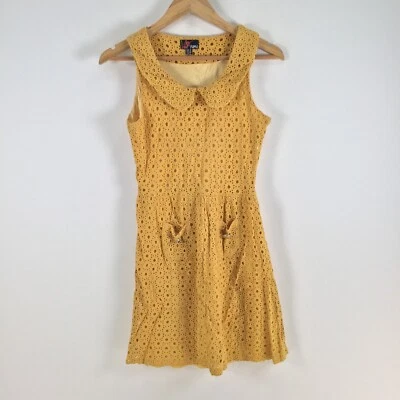 Yumi womens dress size 8 fit flare yellow broderie peter pan collar 084942 - Image 1 of 4