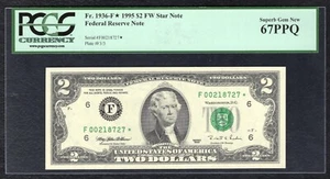 FR.1936-F* 1995 $2 FW *STAR* FEDERAL RESERVE NOTE ATLANTA, GA PCGS GEM UNC-67PPQ - Picture 1 of 2