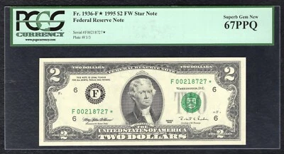 FR.1936-F* 1995 $2 FW *STAR* FEDERAL RESERVE NOTE ATLANTA, GA PCGS GEM UNC-67PPQ - Image 1 of 2