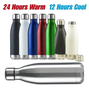 Metal Water Bottle Double Walled Vacuum Insulated Flask 350ml & 500ml Sports Gym - Picture 1 of 20