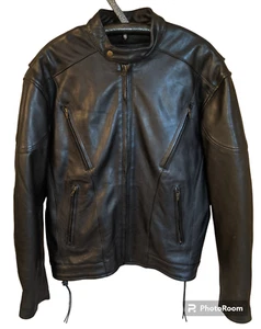 UNIK ULTRA Leather Padded Motorcycle Jacket Laced Sides w/ Zip Liner Mens Sz. 48 - Picture 1 of 18