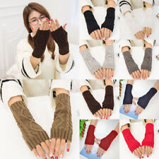 Knitted Long Fingerless Gloves Arm Sleeves Rhombus Crochet Half Finger Gloves
