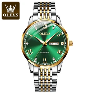OLEVS Mechanical Wristwatches Stainless Steel Waterproof Men's Watch Green Dial - Afbeelding 1 van 10