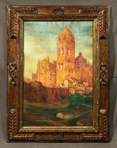 Orientalist Watercolor Painting Signed with 15th Century Frame Church Landscape - Picture 1 of 12