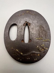 Japanische antike Tsuba von Katana Samurai Schwert Garde Eisen seltenes Design 74-B23 - Bild 1 von 16
