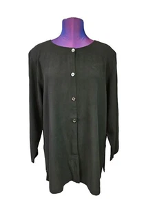 Túnica de seda con botones pañuelo negro Eileen Fisher talla mediana para mujer M5 - Imagen 1 de 8