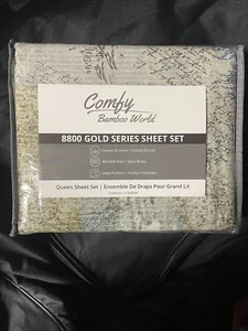 Comfy Bamboo World Queen Size 4 Piece Sheet Set Neutral colors w/Abstract Design - Picture 1 of 2
