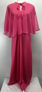 Vintage JC Penney Cape Dress Junior Pink Barbie Core Maxi Long 70’s Unhemmed - Picture 1 of 12